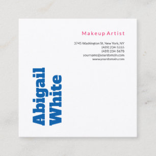 Plain Bold Minimal Modern Blue White Makeup Artist Square Business Card