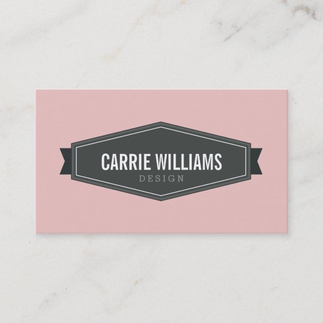 PLAIN BOLD MINIMAL smart badge logo baby pink grey Business Card (Front)