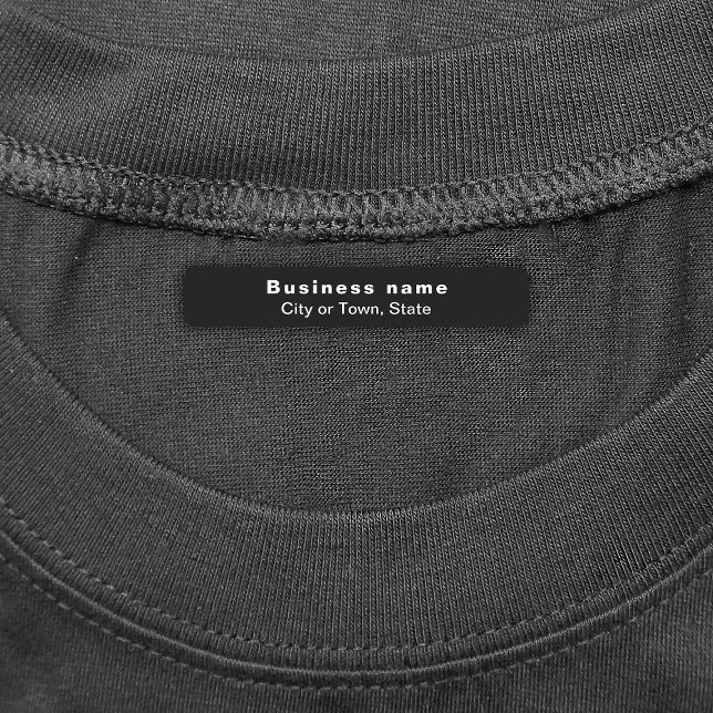 Plain Brand Name Text On Black Rectangle Iron On (Black rectangle iron on label with your business brand)