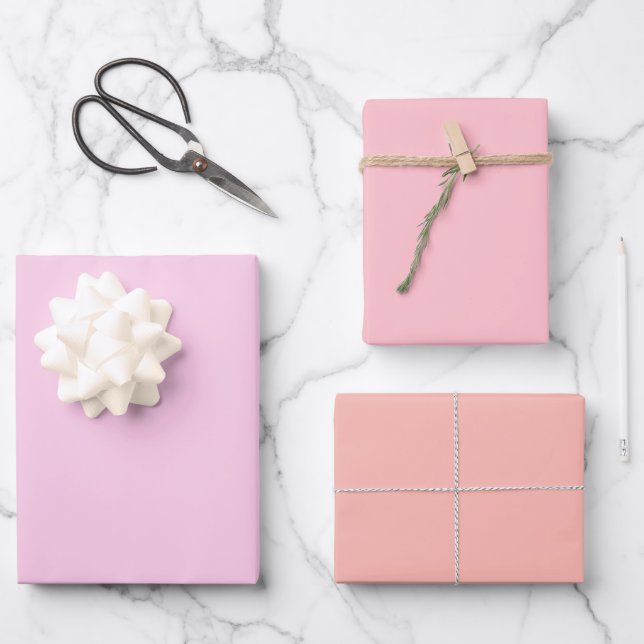 Plain Classic Bubble Gum Melon Pink Shades 3 Tones Wrapping Paper Sheet (Front)