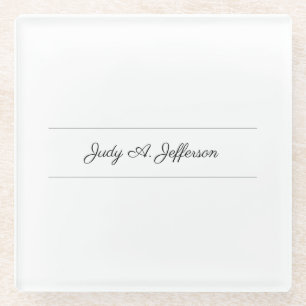 Plain Classical Minimalist Parisienne Calligraphy Glass Coaster