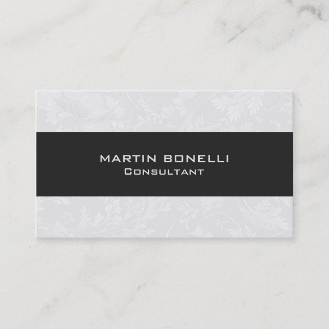 Plain Clean Floral Damask Grey Stripe Business Card (Front)
