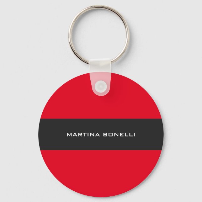 Plain Clean Red Dark Grey Stripe Key Ring (Front)