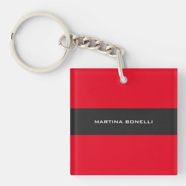 Plain Clean Red Grey Stripe Key Ring (Front)