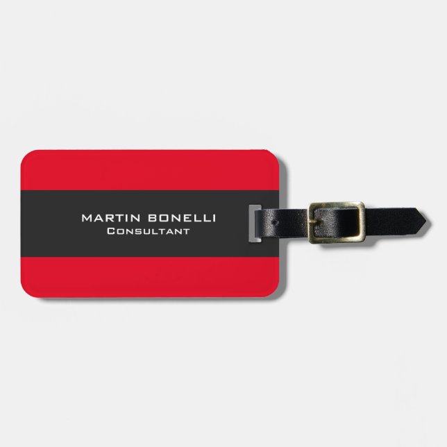 Plain Clean Red Grey Stripe Luggage Tag (Front Horizontal)