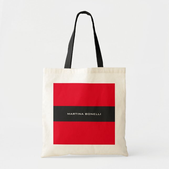 Plain Clean Red Grey Stripe Tote Bag (Front)