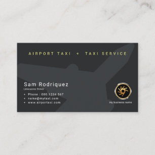 Plain Clean Simple Black Aeroplane Airport Taxi Business Card