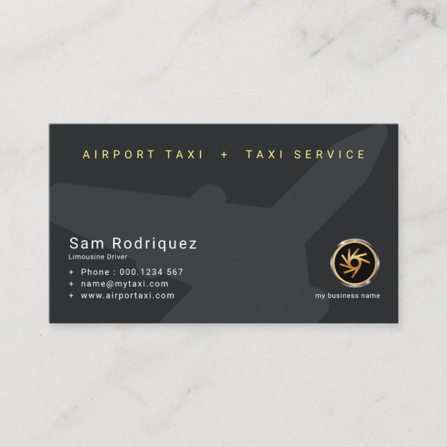 Plain Clean Simple Black Aeroplane Airport Taxi Business Card (Front)