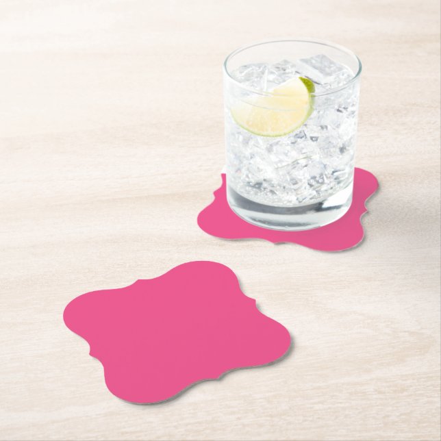 Plain color french rose hot pink paper coaster (Insitu)