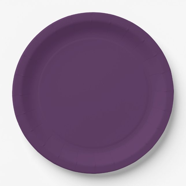Plain colour solid midnight dark purple paper plate (Front)