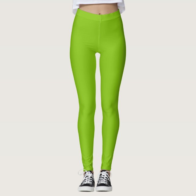 Plain colour solid parrot bright lime green leggings (Front)