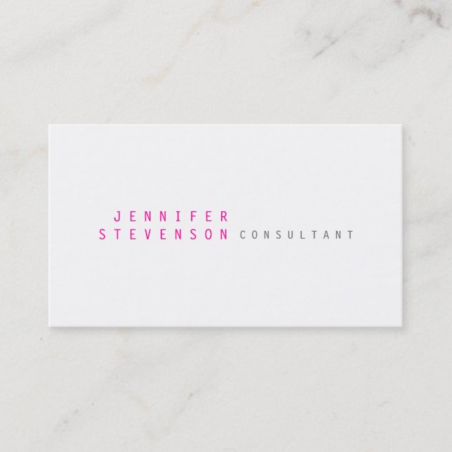 Plain Contemporary Pink White Clean Business Card (Front)