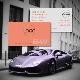 Plain Coral Light Grey Chic with Monogram and Logo Business Card