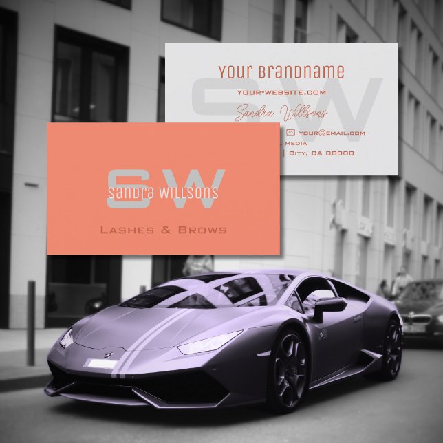 Plain Coral Light Grey Modern Simple with Monogram Business Card (Creator Uploaded)