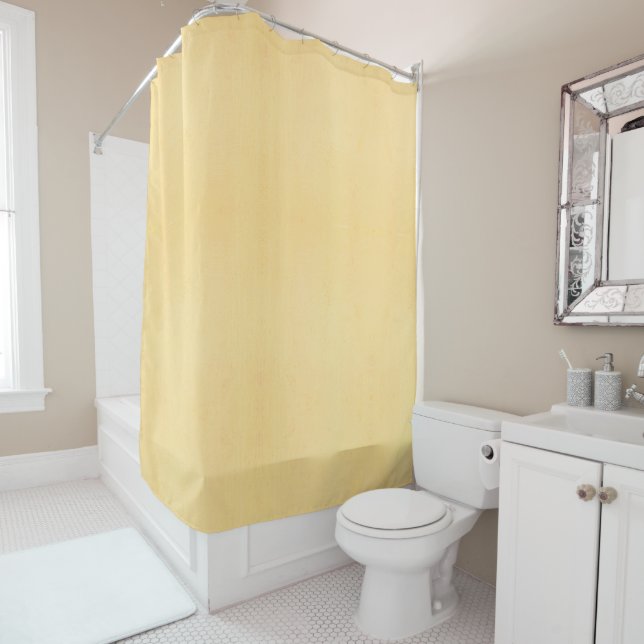 Plain corn silk yellow colour with subtle texture shower curtain (In Situ)