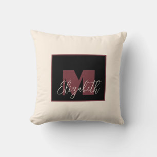Plain Cream Wine Pink Monogram Custom Name Cushion