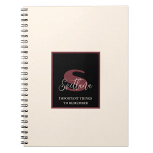 Plain Cream Wine Pink Monogram Custom Name Notebook
