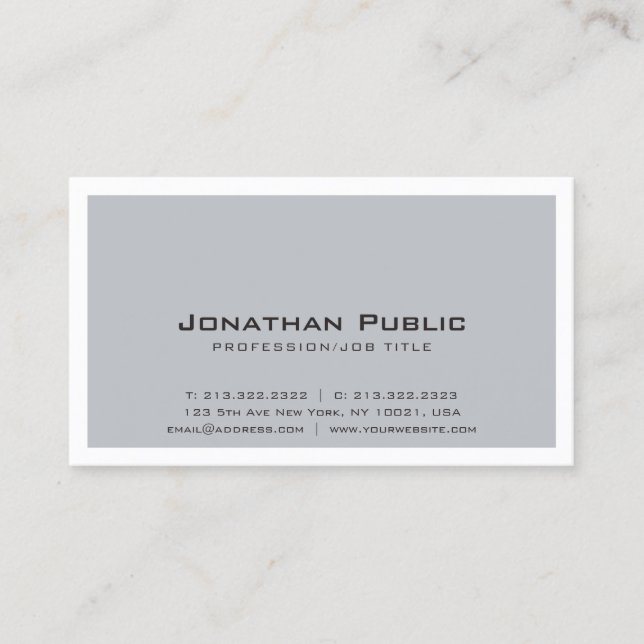 Plain Creative Grey White Design Modern Elegant Business Card (Front)