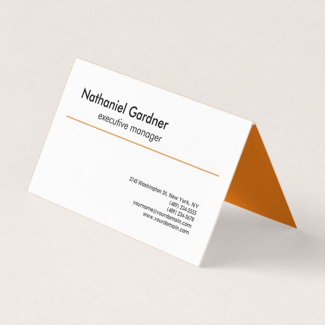 Plain Creative Modern Minimalist Orange White Business Card (Front)