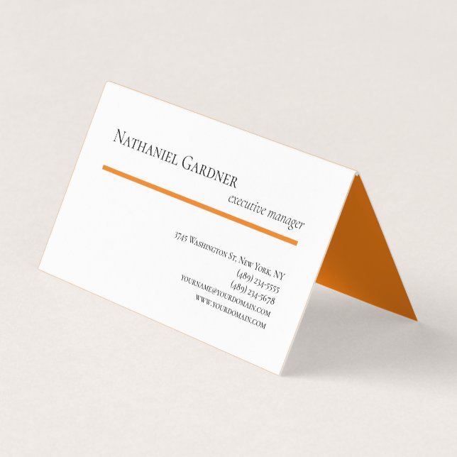 Plain Creative Modern Minimalist Orange White Business Card (Front)