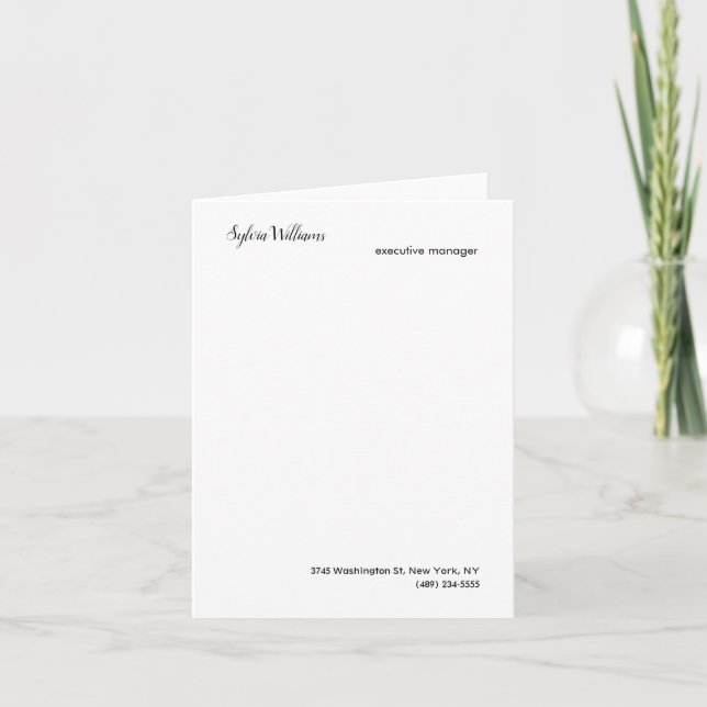 Plain Creative Modern Minimalist Your Name Details Note Card (Front)