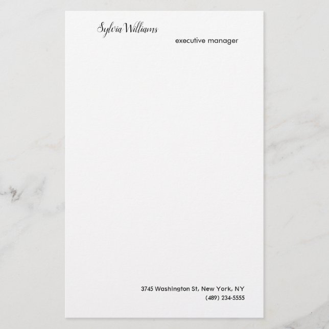 Plain Creative Modern Minimalist Your Name Details Stationery (Front)