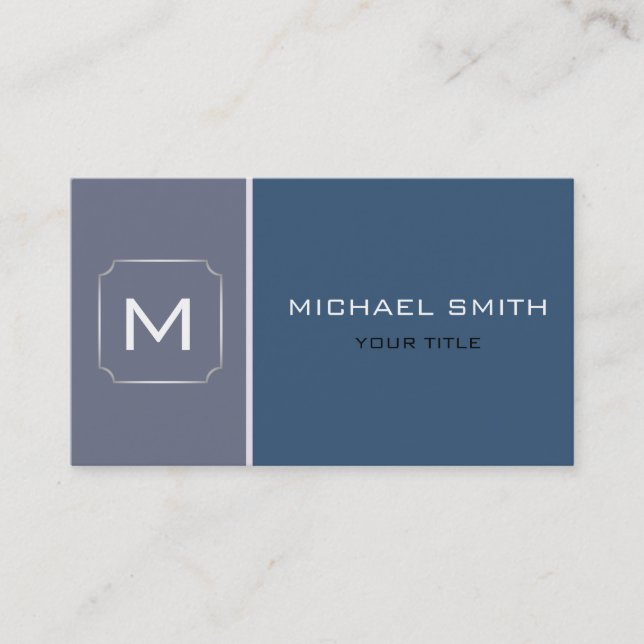 Plain Dark Blue & Grey Elegant Professional Modern Business Card (Front)