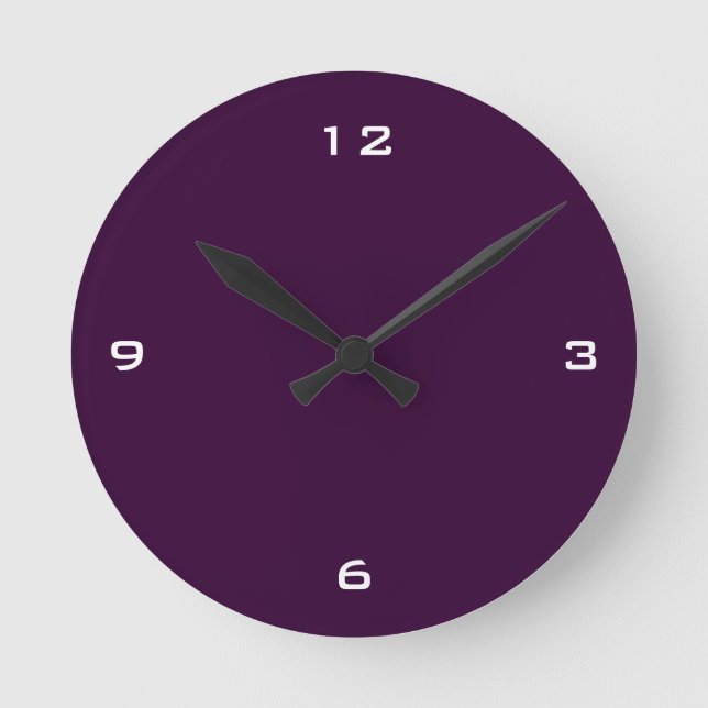 Plain Dark Plum & White Numbers Round Clock (Front)