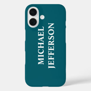 Plain Dark Teal Colour Personalised Custom Name iPhone 16 Case