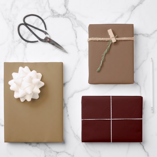 Plain Deep Sand Wood Brown Shades 3 Tones Wrapping Paper Sheet (Front)