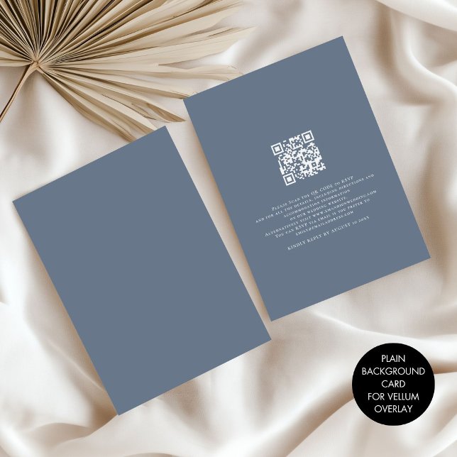 Plain Dusty Blue Background for Vellum Overlay Invitation (Front and back view)