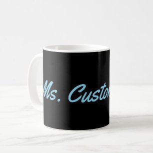 Plain, Elegant, Black Background w/ Sky Blue Name Coffee Mug