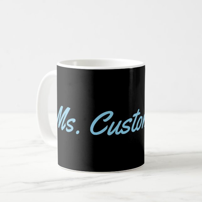 Plain, Elegant, Black Background w/ Sky Blue Name Coffee Mug (Front Left)