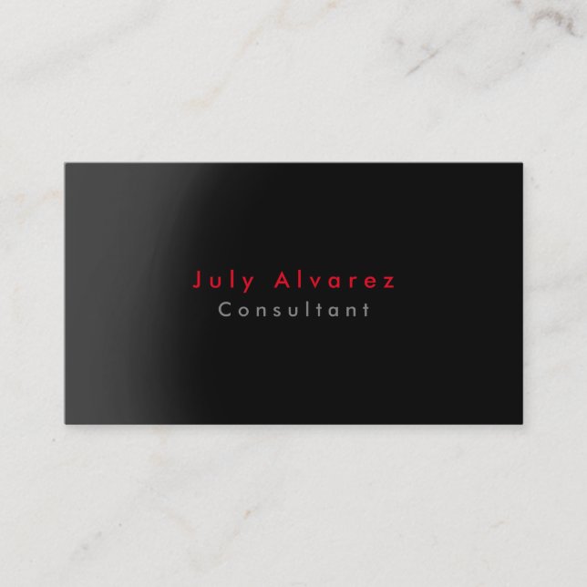 Plain Elegant Black Red Grey Minimalist Business Card (Front)