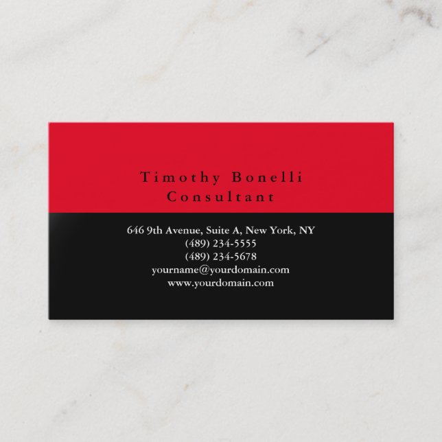 Plain Elegant Black Red Professional Modern Business Card (Front)