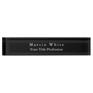 Plain Elegant Black White Professional Modern Nameplate