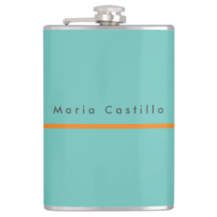 Plain Elegant Blue Orange Minimalist Modern Name Hip Flask