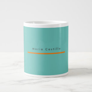 Plain Elegant Blue Orange Minimalist Modern Name Large Coffee Mug