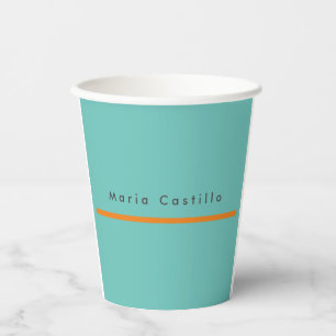 Plain Elegant Blue Orange Minimalist Modern Name Paper Cups