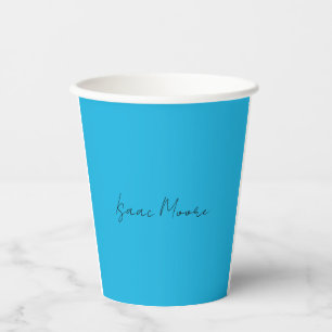 Plain Elegant Blue Script Calligraphy Name Paper Cups