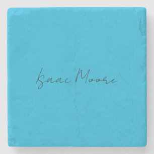 Plain Elegant Blue Script Calligraphy Name Stone Coaster