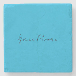 Plain Elegant Blue Script Calligraphy Name Stone Coaster