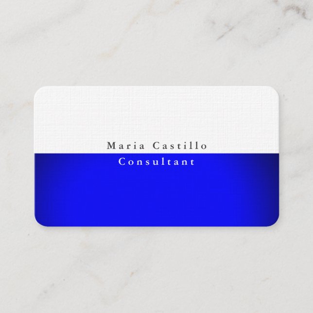 Plain Elegant Blue White Minimalist Design Business Card (Front)