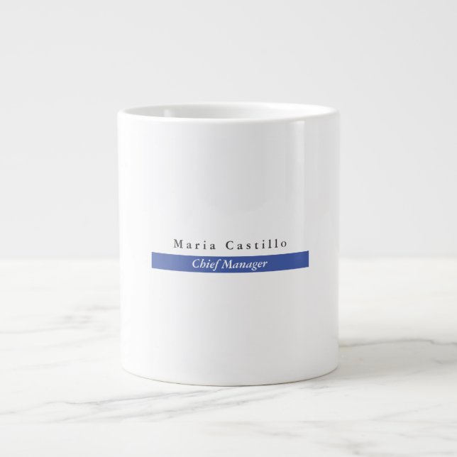 Plain Elegant Blue White Minimalist Design Large Coffee Mug (Front)