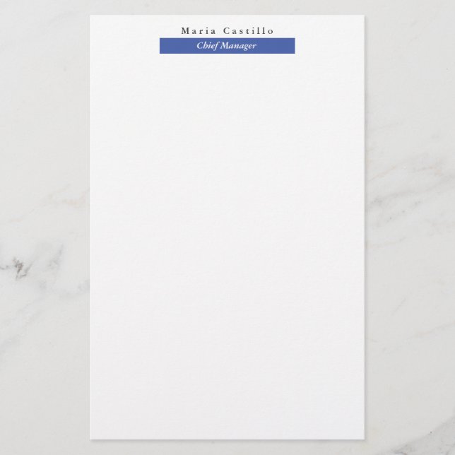 Plain Elegant Blue White Minimalist Design Stationery (Front)