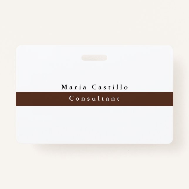 Plain Elegant Brown White Minimalist ID Badge (Front)