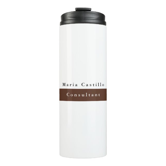 Plain Elegant Brown White Minimalist Thermal Tumbler (Front)