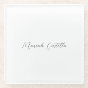 Plain Elegant Calligraphy Script Minimalist Name Glass Coaster