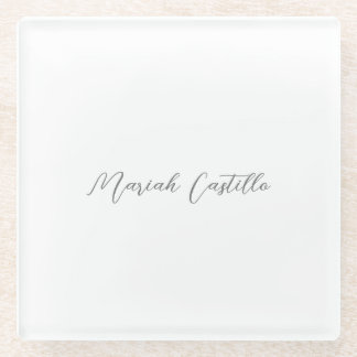 Plain Elegant Calligraphy Script Minimalist Name Glass Coaster