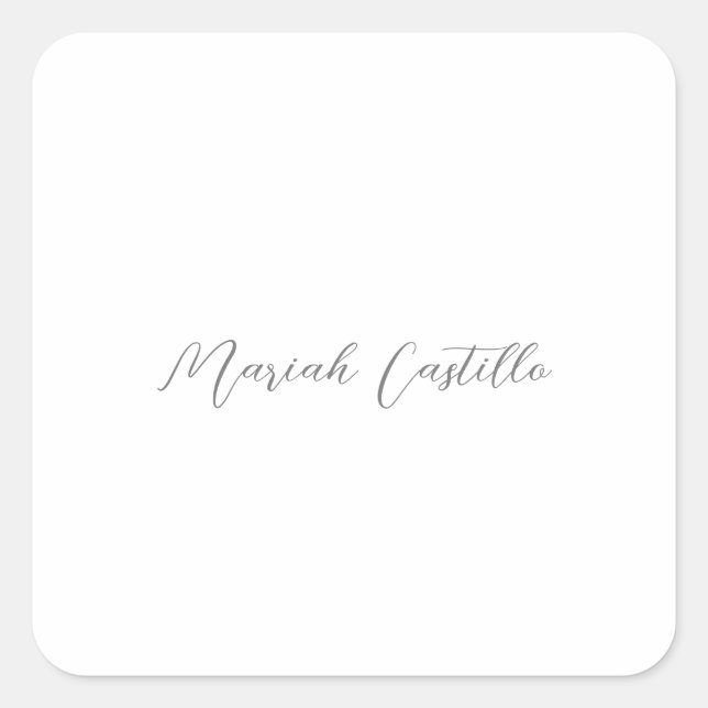 Plain Elegant Calligraphy Script Minimalist Name Square Sticker (Front)
